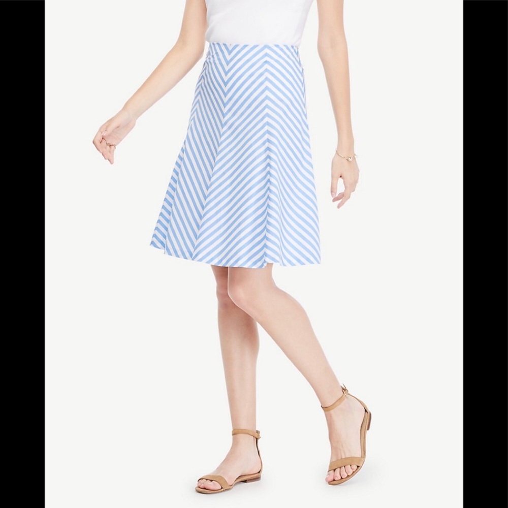 Ann Taylor striped flare blue skirt size 0 NWT